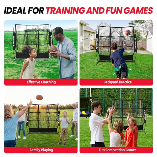 BAGAIL Football Throwing Net - 5 or 9 Target Pockets, Easy Setup, Heavy-Duty - Portable QB Accuracy Trainer, Fun Target Practice Net for Football with Carry Bag - color: Black, style: 5'x5' - 9 Pockets