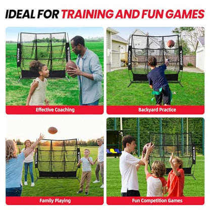 BAGAIL Football Throwing Net - 5 or 9 Target Pockets, Easy Setup, Heavy-Duty - Portable QB Accuracy Trainer, Fun Target Practice Net for Football with Carry Bag - color: Black, style: 5'x5' - 9 Pockets