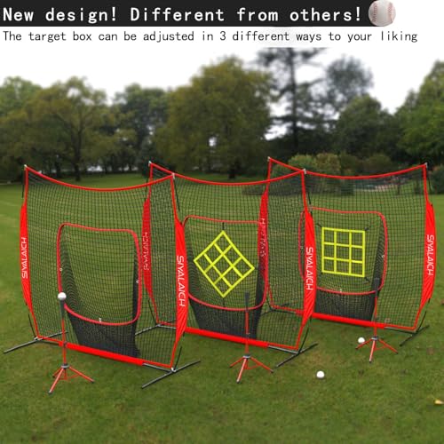 Portable Baseball and Softball Net, 7x7ft Hitting and Pitching Practice Net with Strike Zone, Includes Batting Tee, for Kids and Adults of All Skill Levels