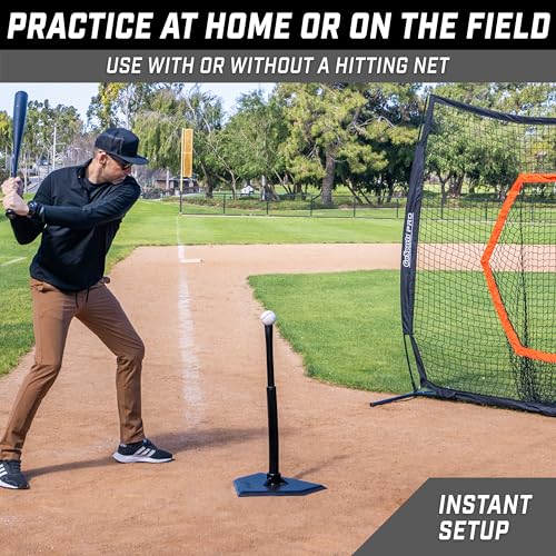 GoSports Baseball & Softball Batting Tees - Choose Jr. or Standard - Adjustable Rubber Hitting Tee - color: Standard Black