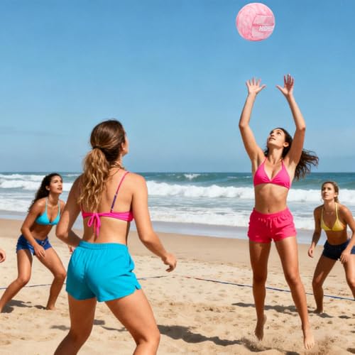 Soft Touch PU Leather Volleyball Official Size 5 Thickened Durable Indoor Outdoor Waterproof Volleyball for Teen Girls Kids Team Beginners Beach, Pool, Gym Training & Games(Deflated,With Pump)