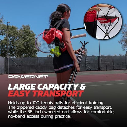 PowerNet Baseball Softball Portable Ball Caddy, Holds Bucket of Baseballs, Softballs, Tennis Balls, Use During Batting Practice Training and Drills - color: Red/Black, style: Wheeled Court Caddy