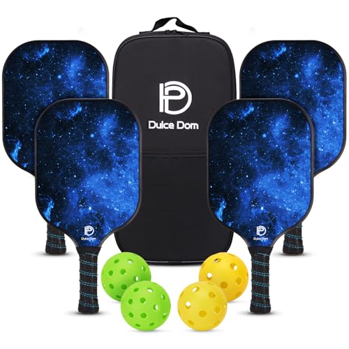 Dulce DOM Pickleball Paddles Set of 2/4 - USAPA Approved, 4 Indoor Outdoor Pickleball Balls, Fiberglass Surface Paddle Racket with Cover Bag, Ideal Training Equipment Gift for Men & Women