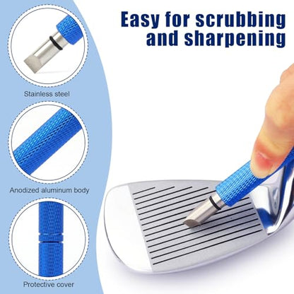 Golf Club Cleaner Iron Out Groove Sharpener with Spare Upgraded Sharpener Tip, Golf Bag Accessories Essentials for Men Blue