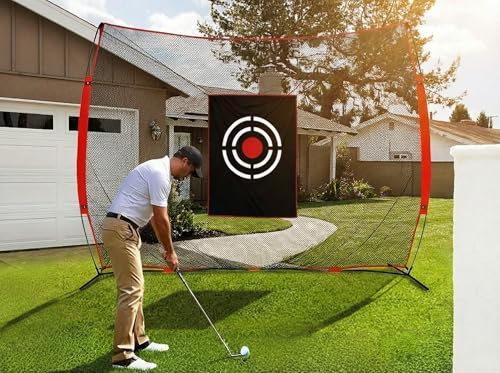 Golf Net Backyard Driving Practice - 10x8ft Heavy Duty Hitting Nets with High Impact Screen for Home Indoor Garage Swing Training Aids Outdoor Sports