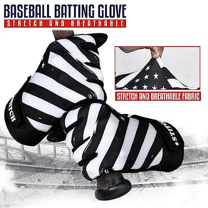 Batting Gloves - American Flag & USA Flag Baseball & Softball Gloves for Youth, Adult & Unisex - color: Black Waving Flag, size: Youth Medium