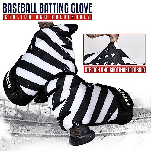 Batting Gloves - American Flag & USA Flag Baseball & Softball Gloves for Youth, Adult & Unisex - color: Black Waving Flag, size: Youth Small