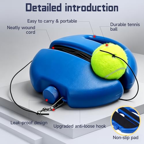 Tennis Practice rebounder, Solo Tennis Trainer Rebound Ball. Equip Your Home Backyard Court Today. Lead Daily Athletic Drills steadily utilizing This Useful Tennis Ball on String for Practice - color: Blue-Round