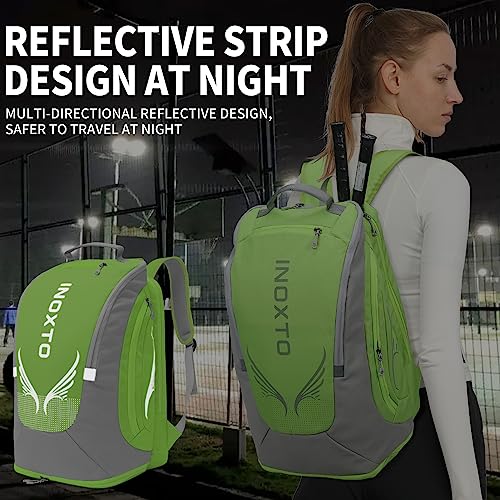 INOXTO 40L Tennis Backpack for Men & Women, Large Pickleball Bag With Independent Shoe Storage, Waterproof & Breathable, Holds 2 Tennis Rackets for Badminton, Travel & Camping - color: Light green
