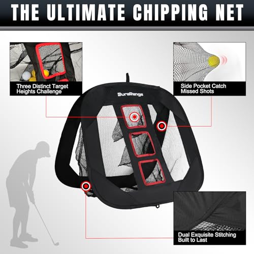 DURARANGE Pop-Up Golf Chipping Net - Ultimate Target Training Chip Aids for Precision & Distance, Outdoor | Indoor Practice, Golfer Gift - color: Only 1 Black Net