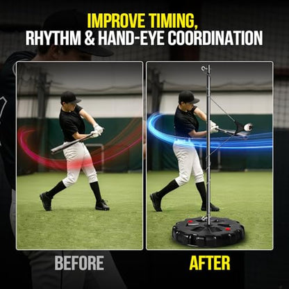 Stable Swing Trainer For Baseball&Softball,Auto-Reset Baseball Hitting Trainer With Real Ball&Stand For Indoor/Outdoor, Adjustable Softball Hitting Trainer Solo Practice Improve Power,Speed,Accuracy