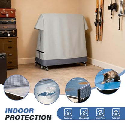 Ping Pong Table Cover Outdoor Waterproof, Dual Function Table Tennis Cover Fits Both Folding Tables and Flat Tables Indoor & Outside 68"L x 6"/30"W x 62"H - color: Beige