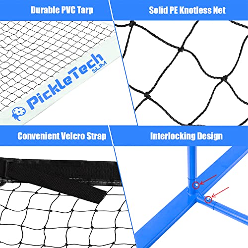 PICKLETECH 4.0 Slim Version Portable Pickleball Nets Outdoor Game 22 FT Pickleball Net-USAPA Regulation Size-Pickle Ball Net System with Carrying Bag for Driveway