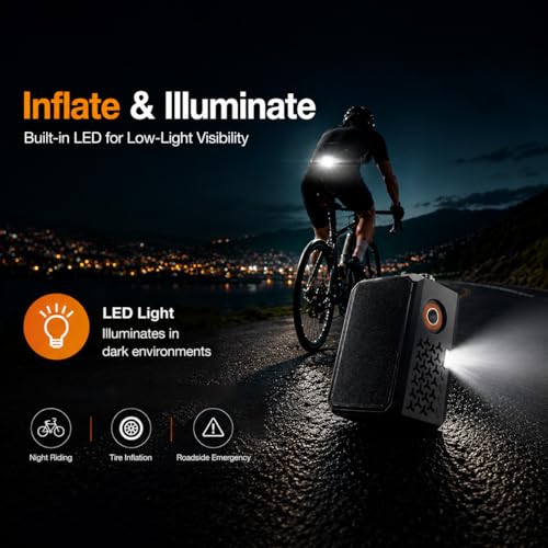 KENDO Mini Electric Bike Pump, 120 PSI Fast Inflation Portable Tire Inflator with Auto Shut-Off & Digital Gauge, USB-C Rechargeable, Presta & Schrader Compatible for Road Bike, MTB, E-Bike, Ball Pump