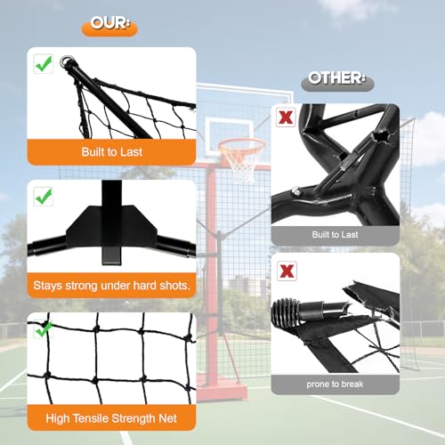 GADFISH Basketball Rebounder Net, Heavy-Duty Steel Frame Basketball Return Net Catcher Backstop Nets Basketball Return Attachment Yard Guard for Outdoor