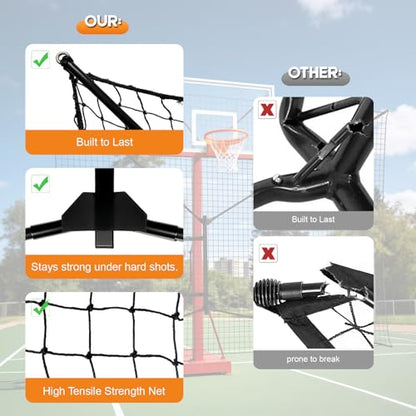 GADFISH Basketball Rebounder Net, Heavy-Duty Steel Frame Basketball Return Net Catcher Backstop Nets Basketball Return Attachment Yard Guard for Outdoor