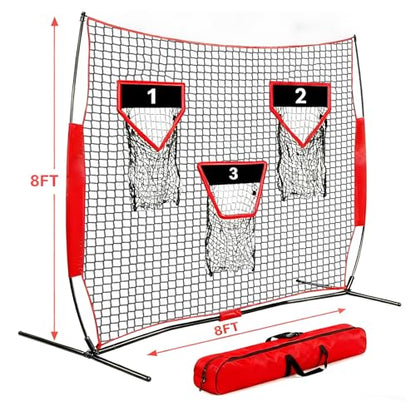 Football Throwing Net - 8x8 FT Portable Quarterback Training Equipment with 3 Target Pockets for Indoor Outdoor Punting Passing Catching Accuracy Practice for All Ages