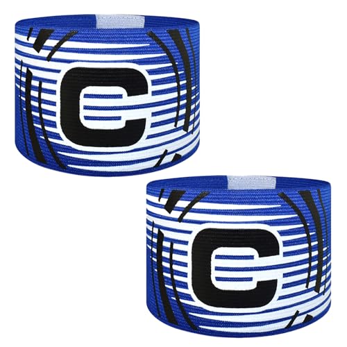 Soccer Captain Armband, 2Pcs Sports Captain Armbands Elastic Protective Arm Badge Adjustable Football Basketball Player Bands Adult Women Men - style: arc-blue