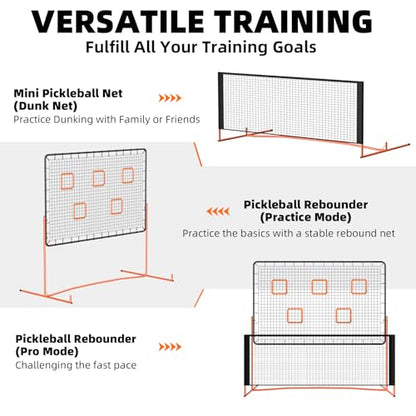 FAHKNS Pickleball Rebounder Training Equipment, Pickleball Rebound Net, for Single Player Practice Hitting, Doubles, Suitable for Garage, Backyard, Park, Indoor and Outdoor (Orange, 6 x 6 FT)