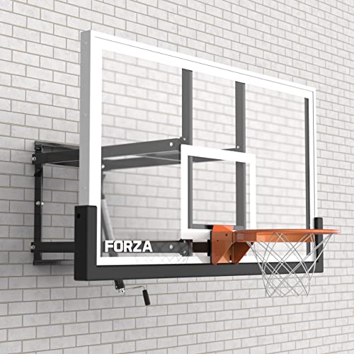 FORZA Wall Mounted Glass Basketball Backboard & Hoop - Adjustable Height with Breakaway Rim [3 Sizes]