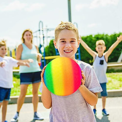 Mic Playground Balls Kickballs 8.5 Inch, Rainbow Playground Ball Set for Kids and Adults, Kick Balls for Indoor & Outdoor Schoolyard Games with Hand Pump(4 Pack, Bulk Available)