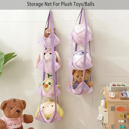 4-Tier Mesh Ball Storage Net Rack Organizer, Door or Wall-Mounted Vertical Ball Holder for Basketball, Soccer, Volleyball, Football, Space-Saving Sports Organizer for Garage, Home, Basement (Grey)