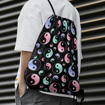 Beam Backpack Drawstring Sack Large Capacity for Soccer Basketball Sports Workout Equipment Travel, Yin Yang Galaxy Art Bags - color: Picture (360)