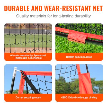 VEVOR Softball Practice Net, Portable Baseball Training Net for Hitting, Batting, Catching, Pitching - Backstop Equipment with Bow Frame, Carry Bag, Strike Zone, Batting Tee