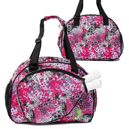 Pik’le’Ball Sport Premium Women's Pickleball Bag – Stylish and Versatile Sports Bag with Water Bottle Holder, Padded Paddle Pocket, and Spacious Design (fits 2+ Paddles!) - color: Pink Dot
