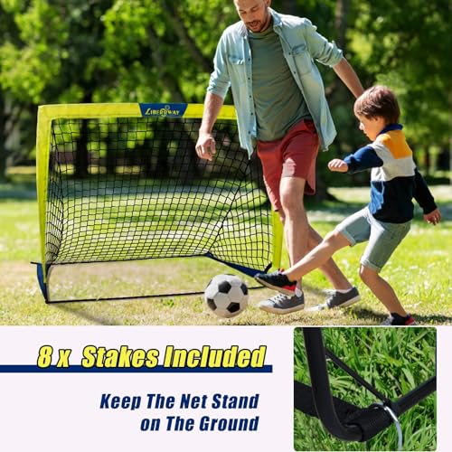 Soccer Goal 4'x 3' Portable Kids Soccer Goals for Backyard or Indoor Pop Up Soccer Net with 6 Training Cones, Carrying Bag, 8 Ground Stakes