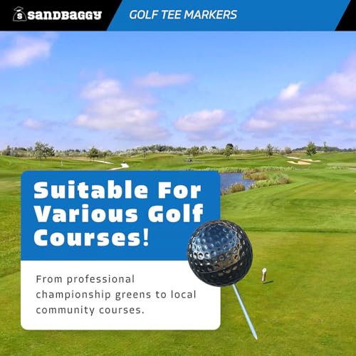 Sandbaggy Plastic Tee Markers for Golf Course (UV Resistant) - Steel Spike - Safety Caps Included - color: Black