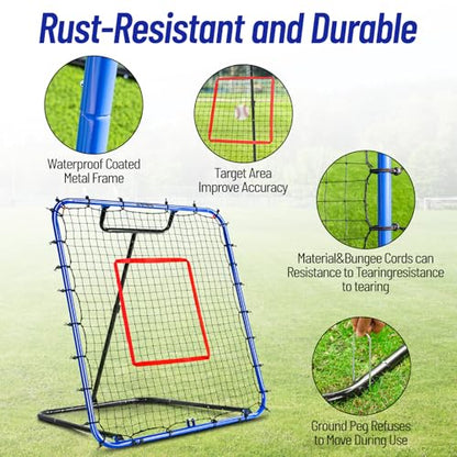 SPOYNAL Baseball Rebounder Net 4 x 4.5 FT Baseball Training Equipment Base Ball Bounce Back Net with 5 Return Angles Softball Pitching Net Fly Ball Line Drive Ground Ball Training Net for Fielding