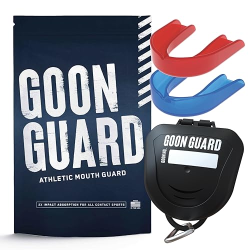 Goon Guard Hockey Mouth Guard Strapless - Hockey Mouth Guard for Youth, Adults, & Braces: 2X The Impact Absorption, Made in The USA, Case Included - color: Blue/Red, size: Youth