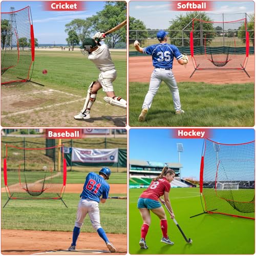 7'×7' Baseball Softball Practice Net with Strike Zone and Carry Bag, Portable Pitching Hitting Batting Catching Throwing Net Toss Backstop Training Aids