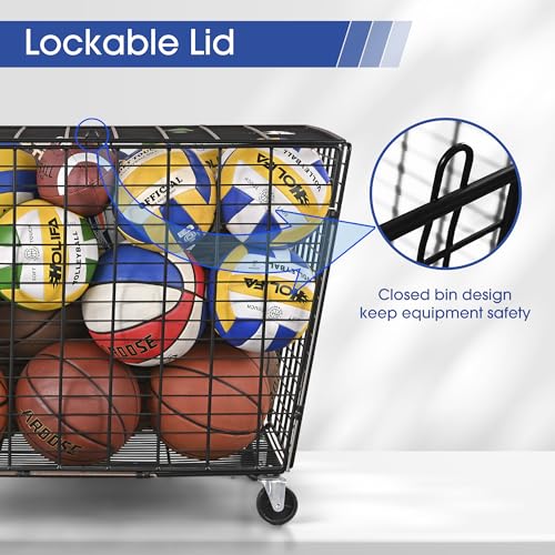 Mythinglogic Rolling Ball Storage Cart, Sports Equipment Storage Organizer for Garage/Basement/Entryway, Ball Storage Bin with Casters (Extra Large)