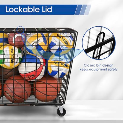 Mythinglogic Rolling Ball Storage Cart, Sports Equipment Storage Organizer for Garage/Basement/Entryway, Ball Storage Bin with Casters (Extra Large)