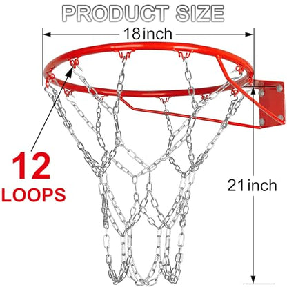 LAO XUE Heavy Duty Chain Basketball Net Replacement,21 Inches Metal Rust Proof with 12 S-Hooks,Fits All Standard Hoops Outdoor