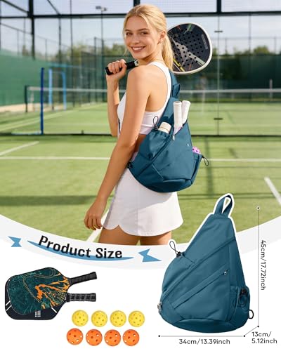 SEAFEW Pickleball Sling Bag for Men and Women, Lightweight Pickleball Crossbody Backpack with Skin-Soft Fabric & Water Bottle Holder, Peacock Blue - color: A1-blue