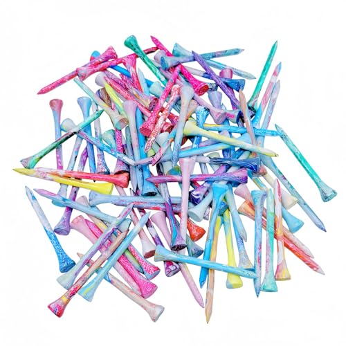 Golf Tees Multiple Colors Mixed Size Package, 100pcs Professional Bamboo/Wood Golf Tees, Size 3-1/4", 2-3/4" & 1-1/2" Reduce Friction and Resistance - color: Coloured Pattern 3-1/4"+1-1/2"