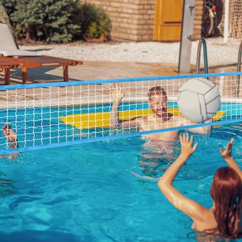 Pool Volleyball Net Replacement Adjustable Length 15-25 ft Portable Volleyball Net for Outdoor Backyard Swimming Pool Beach - color: Light Blue