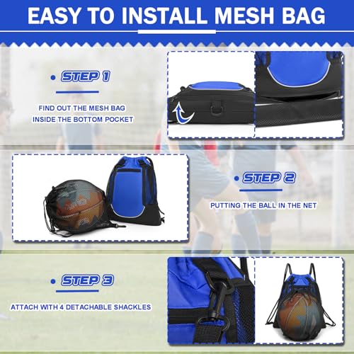 KAEGREEL Drawstring Soccer Bag Basketball Backpack for Kids Teens, Foldable Sports Bags Detachable Ball Mesh Bag for Gym Yoga Football Baseball - color: Blue