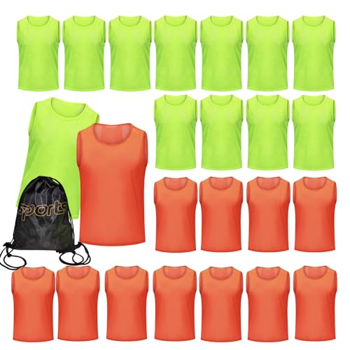 12/24/48PCS Pinnies Youth Team Pennies for Sports Kids and Scrimmage Vests for Soccer Basketball Jersey Practice - color: Orange+green-24, size: XL(For Adults)