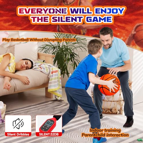 Silent Basketball Size 5 and Size 3, New Upgraded Grooved Airless Indoor Basketball, Non-derforming Package, Real Feel & Bounce Like Official Ball, Quiet Dribbling Indoor Training - size: Size5
