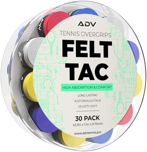 ADV Dry Tennis Overgrip Tape - 3, 6, 12, 30, 60 Pack - FeltTac Tennis Racket Grip Tape - Ultra Absorbent Tennis Grip Tape - Comfort Tennis Racket Grips - Tennis Grips Overgrip