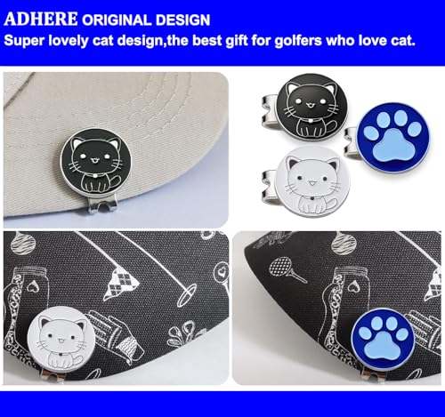 Adhere Golf Ball Markers Personlized Double Side Cute cat Logo Enamel with A Magnetic Hat Clips,A Premium Golf Gifts. - color: O-Cute cat + Paw