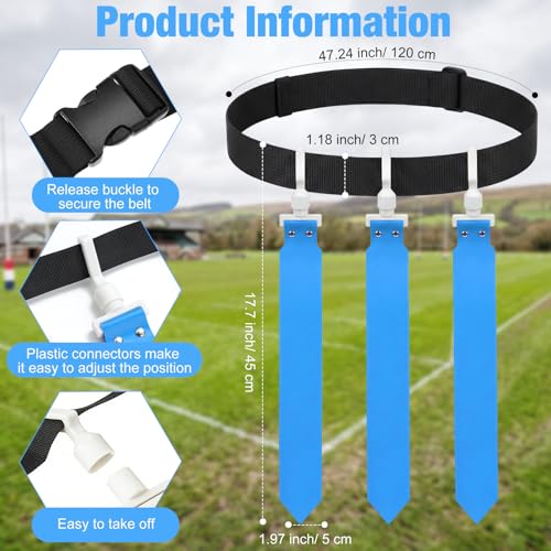 Hungdao 10/12 Players Flag Football Belts and Flags Adjustable Football Belts for Kids Teens Adults Team Training Sport Event - color: Light Blue