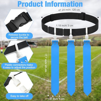 Hungdao 10/12 Players Flag Football Belts and Flags Adjustable Football Belts for Kids Teens Adults Team Training Sport Event - color: Light Blue