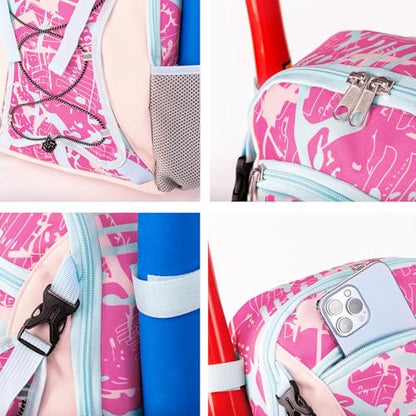 Youth Baseball Bat Bag Backpack, T-Ball & Softball Equipment Gear for Youth with Fence Hook, Lightweight Baseball Bat Backpack, Large Main Compartment for Helmet - color: Pink