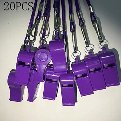 20 Pcs Plastic Loud Whistles with Lanyard for Referee Coaches Basketball Football Sports Training Game Event Lifeguard Survival Emergency Fun School Kids Tool Set Suppliers - color: Purple