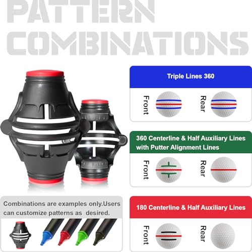 1 Pack 360° Triple Line Golf Ball Marker，Golf Ball Line Marker Tool，Golf Ball Marker Stencil，Alignment Ball Marker，Golf Accessories - color: 1 Pack 360° Triple Line Golf Ball Marker（Black&Red）